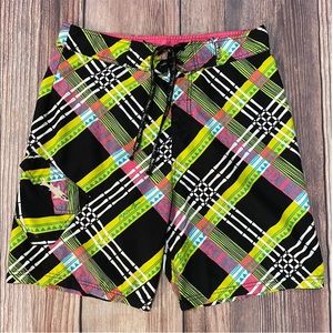 Maui | Vintage Plaid Neon Swim Trunks